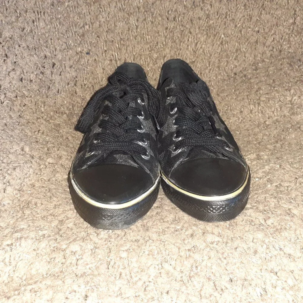 UNDERGROUND ENGLAND-Black/Silver Glitter Stars-Leather Pointed Toe-Sz 5 UK/7 US